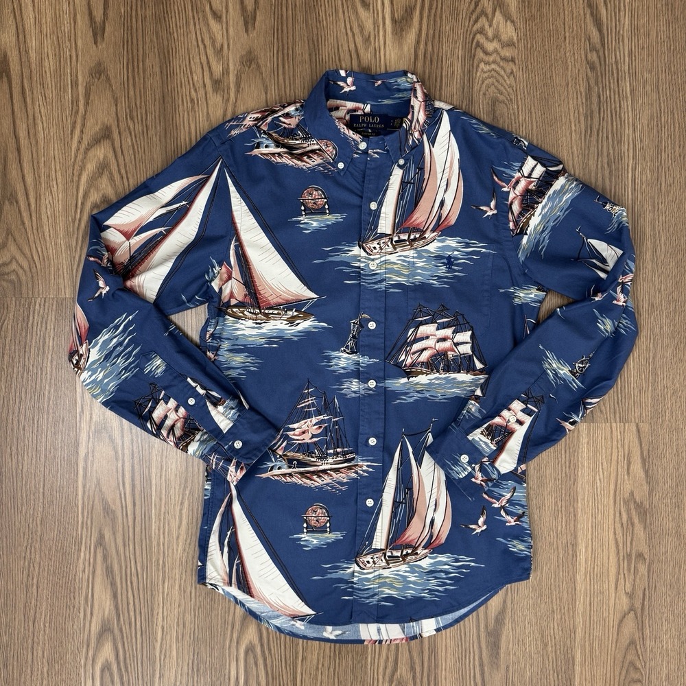 Polo Ralph Lauren Shirt Mens S Blue Sailing All Over Print‎ Button Down Oxford - Picture 7 of 16